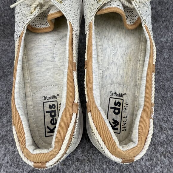 ✅Womens 8 Keds Ortholite Canvas Boat Shoes Beige Rope Laces Casual Comfort Sneak - Picture 3 of 14